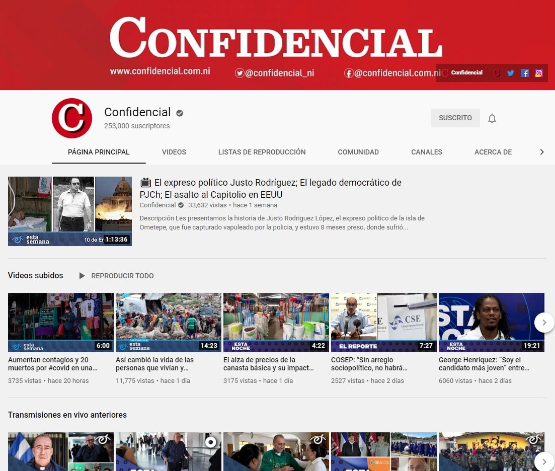 Confidencial Nicaragua en YouTube