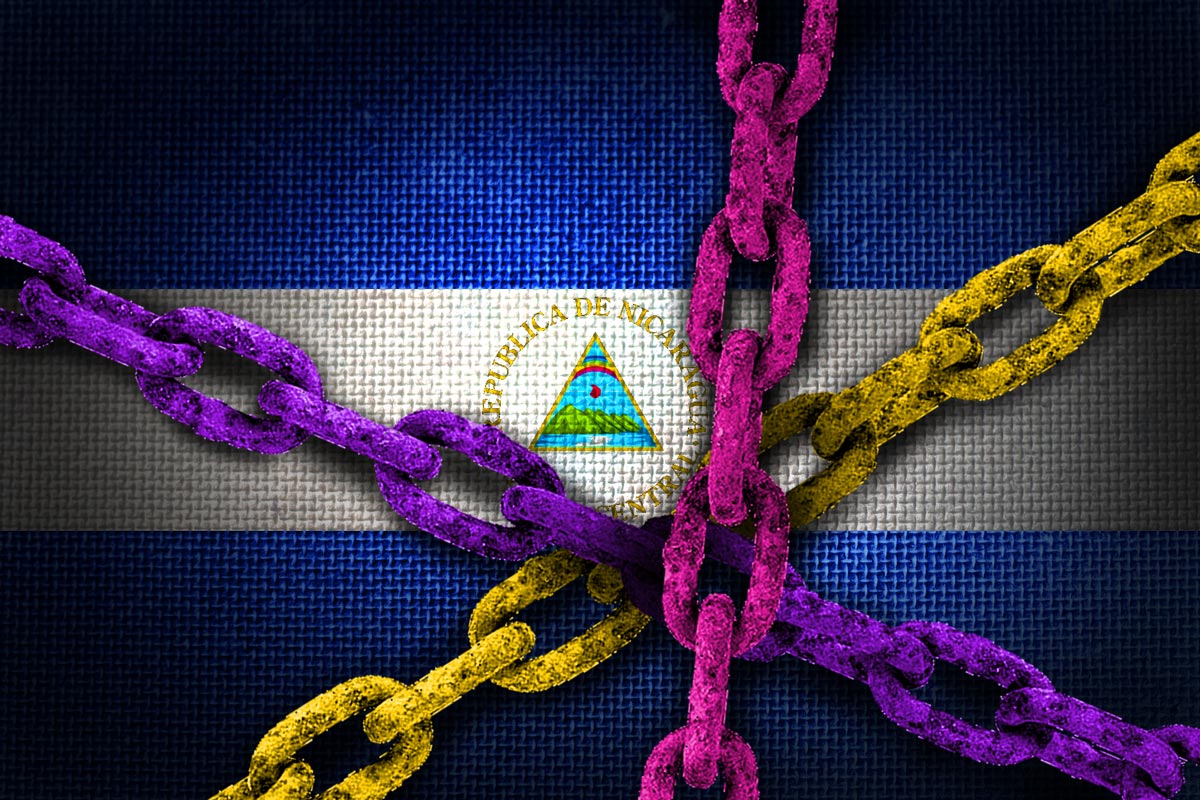 Bandera de Nicaragua y cadenas.