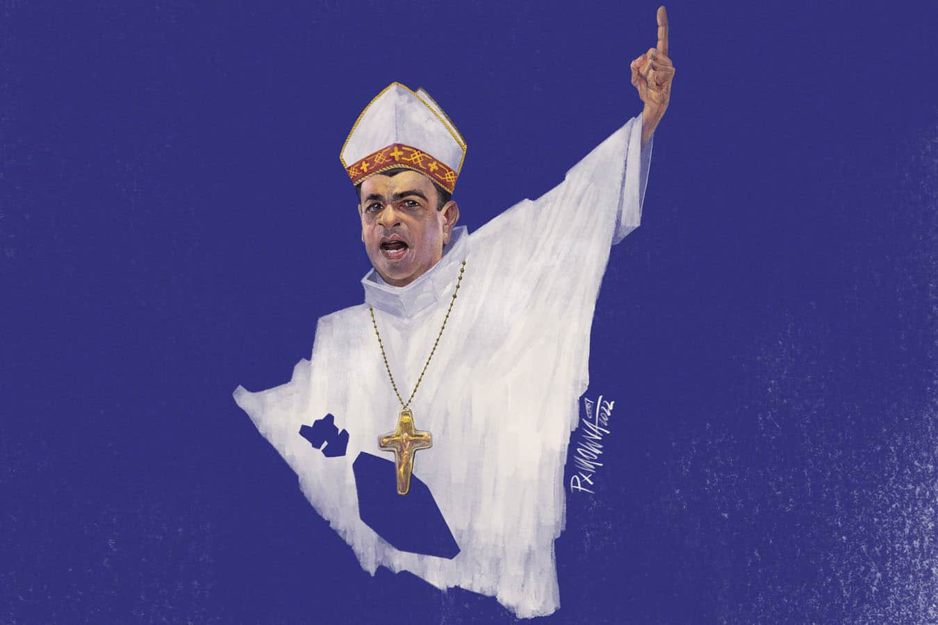 Monseñor Rolando Álvarez es el primer obispo en la historia de Nicaragua en ser preso político. Ilustración: PxMolina