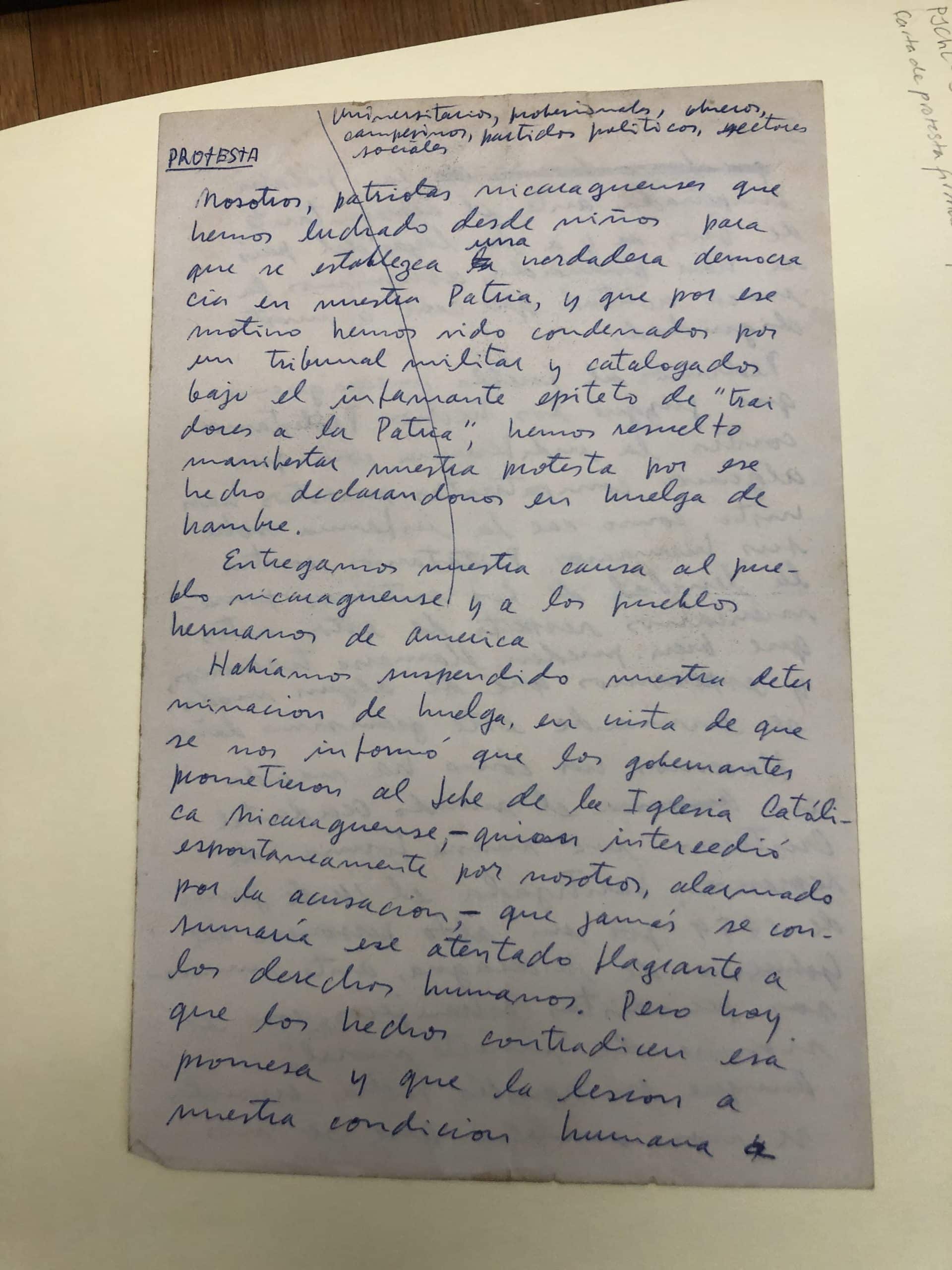 carta Pedro Joaquín Chamorro Cardenal