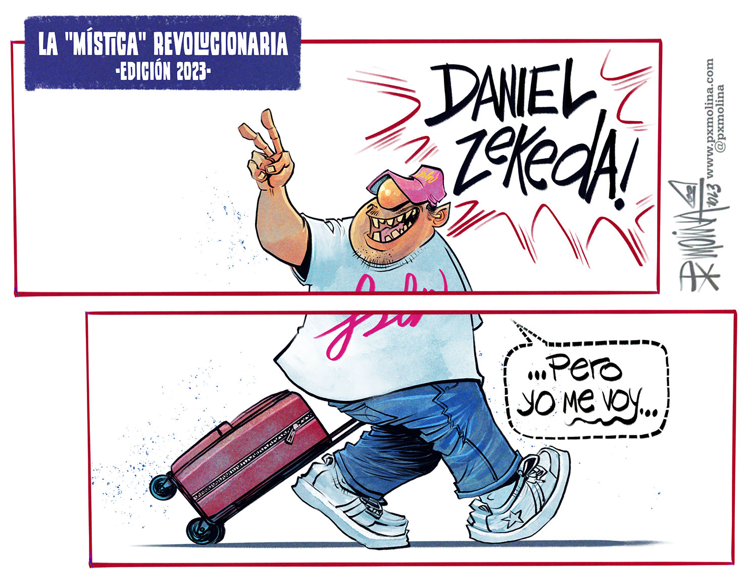 Caricatura Daniel Zekeda pero los sandinistas se van del país