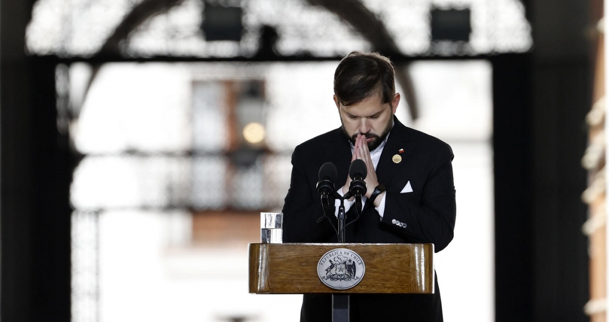 El presidente Gabriel Boric en la ceremonia por los 50 años del golpe militar en Chile.