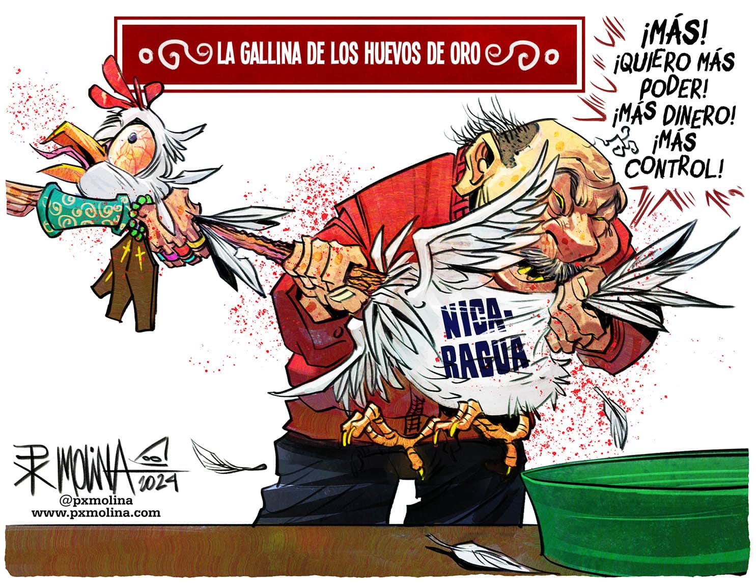 Caricatura Gallina de los huevos de oro.