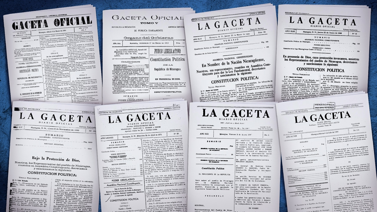 Portadas de algunas Constituciones Políticas que ha tenido Nicaragua.