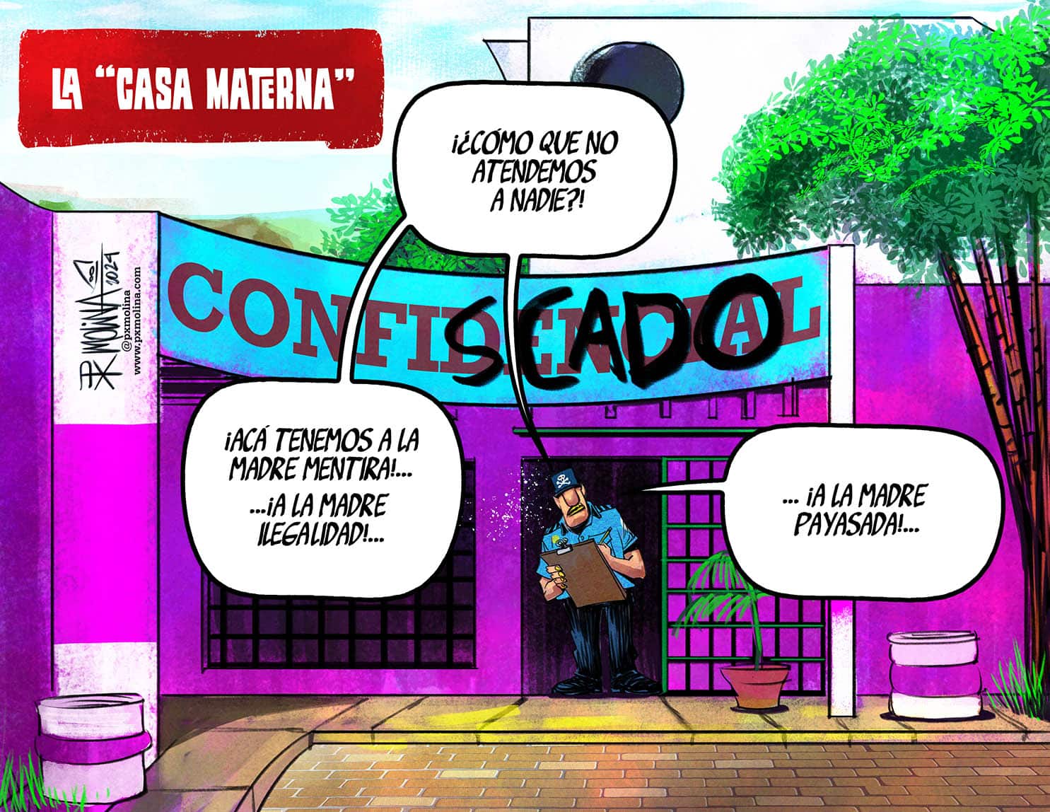 Caricatura Casa materna en edificio confiscado a CONFIDENCIAL